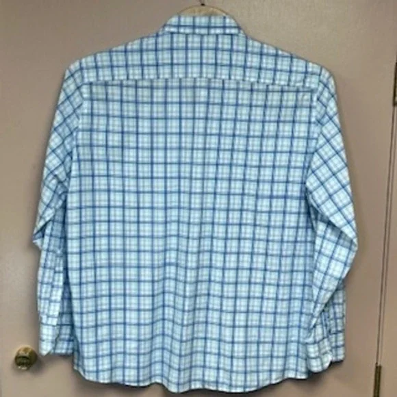 Peter Millar Crown Crafted Mens XXL Blue Green Plaid Performance Shirt - Picture 2 of 7